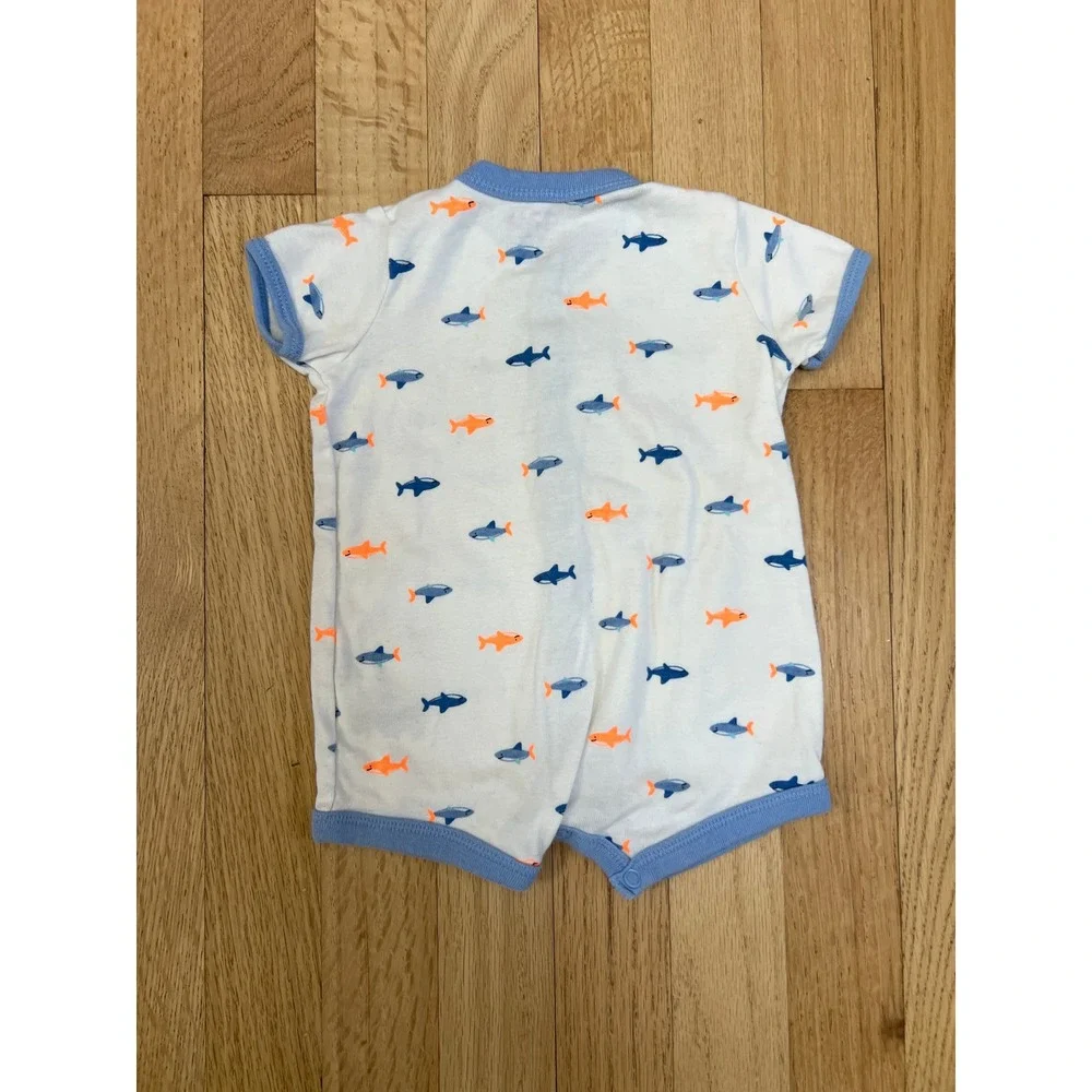 Carter's Shark Romper Short Sleeve Neon Baby 3M White